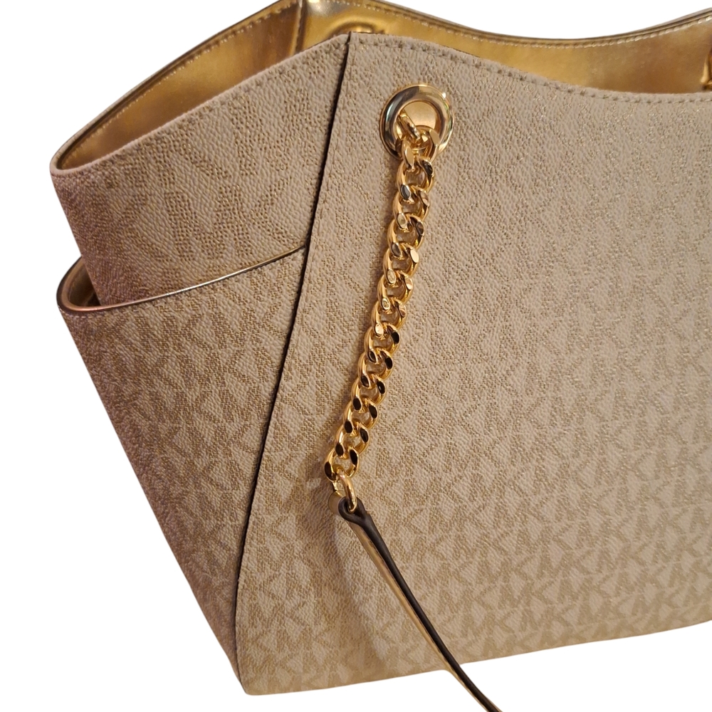 Michael Kors Large Jet Set chain  Cream and Gold Shoulder Bag - Picture 6 of 8